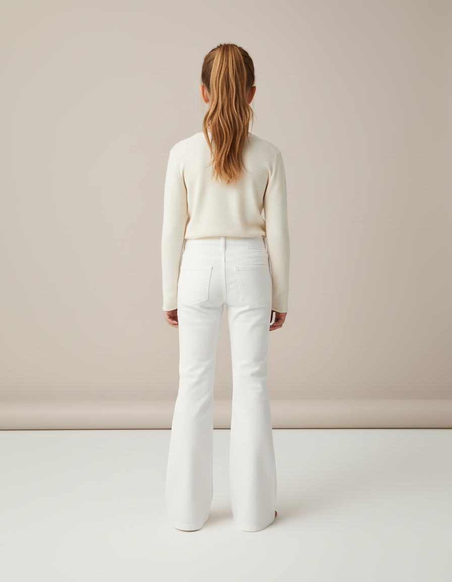 Pantalon Blanc Évasé Denim Taille Haute Fille - Jean - vue 2