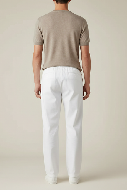 Pantalon Blanc Droit Décontracté Coton Cordon Homme - vue 2