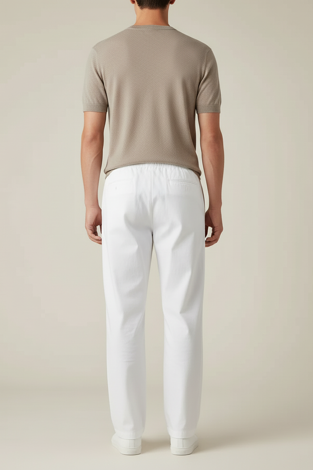 Pantalon Blanc Droit Décontracté Coton Cordon Homme - vue 2
