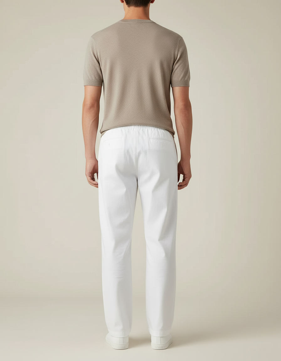 Pantalon Blanc Droit Décontracté Coton Cordon Homme - vue 2