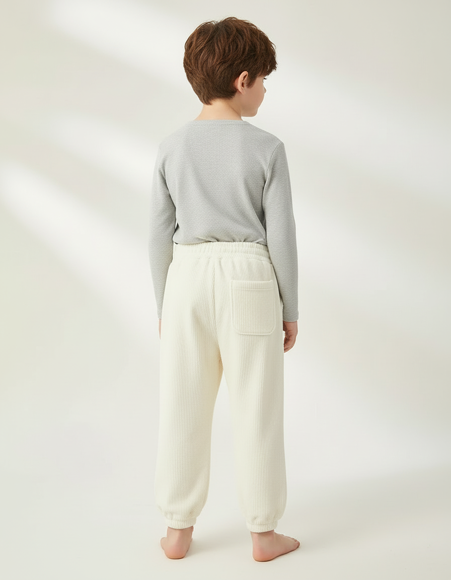 Pantalon Blanc Côtelé Doux Chaud Hiver Enfant - Cordé - vue 2