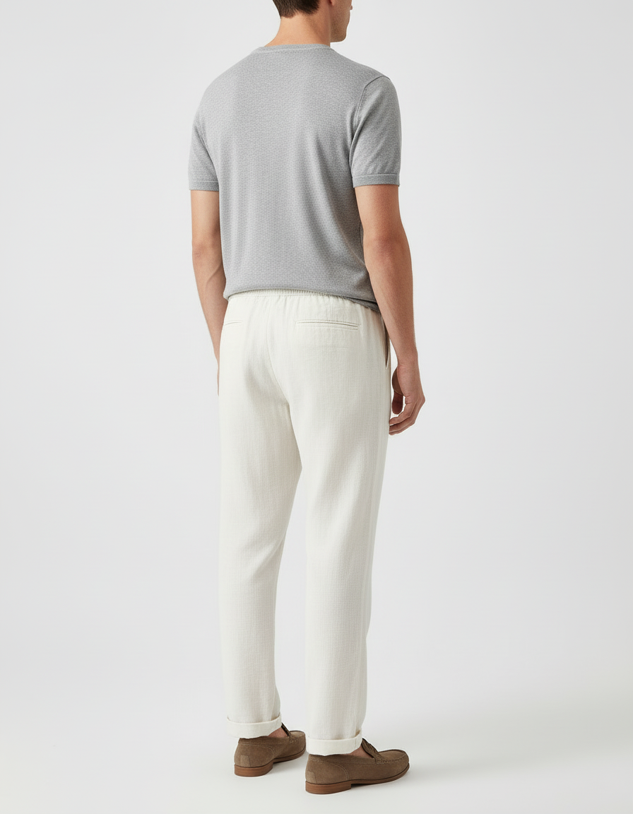 Pantalon Blanc Lin Confortable Décontracté Homme Léger - vue 2