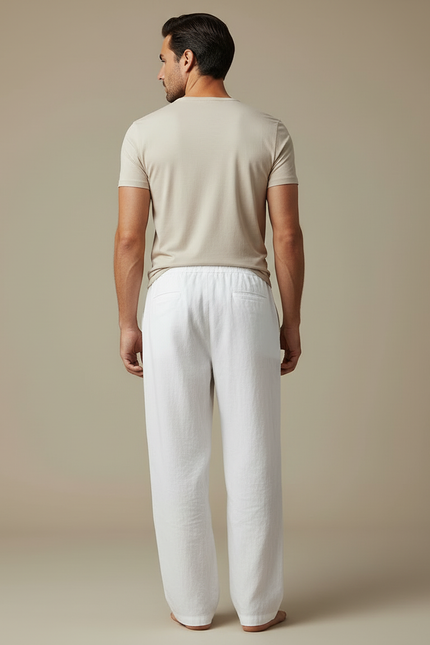 Pantalon Blanc Lin Ample Décontracté Homme Léger - vue 2