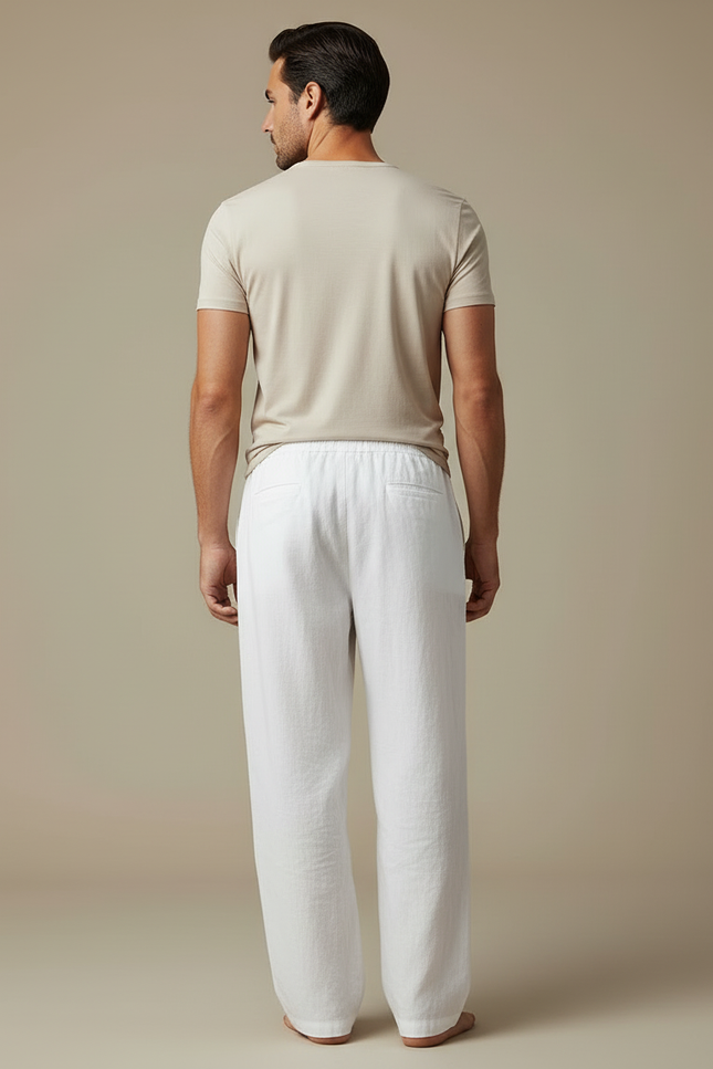Pantalon Blanc Lin Ample Décontracté Homme Léger - vue 2