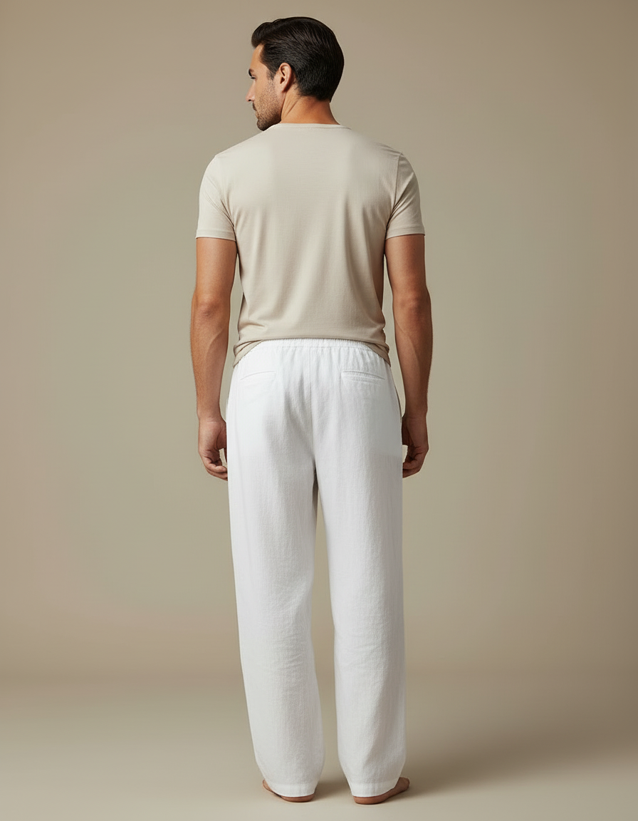 Pantalon Blanc Lin Ample Décontracté Homme Léger - vue 2