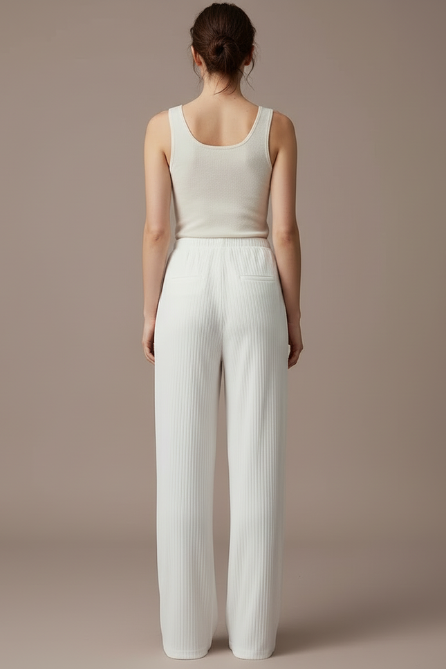 Pantalon Blanc Côtelé Ample Décontracté Confortable Femme - Maille - vue 2
