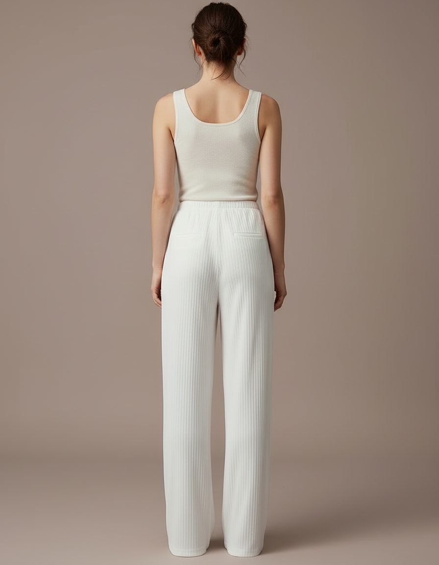Pantalon Blanc Côtelé Ample Décontracté Confortable Femme - Maille - vue 2