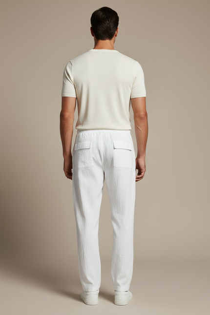 Pantalon Blanc Cargo Léger Multi-Poches Respirant Cordon - Lin - vue 2