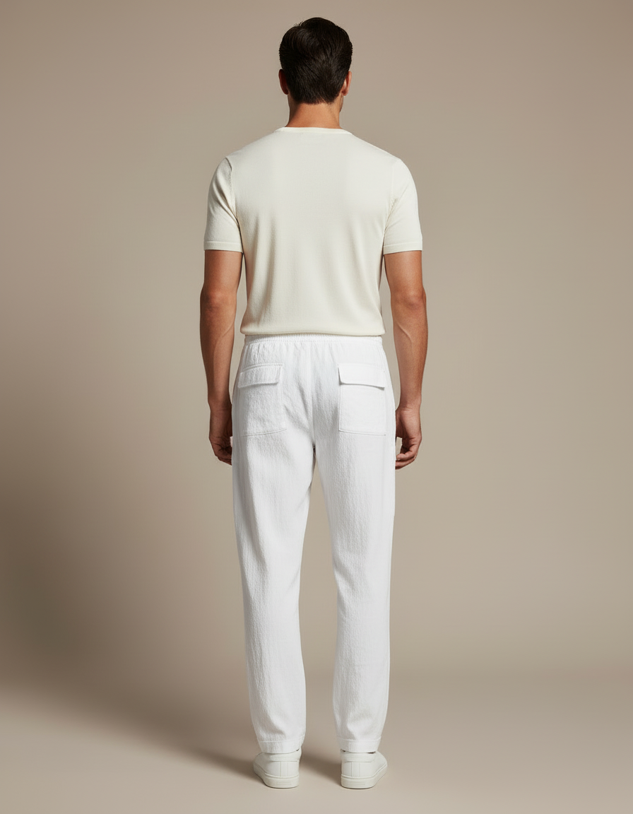 Pantalon Blanc Cargo Léger Multi-Poches Respirant Cordon - Lin - vue 2