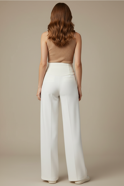 Pantalon Blanc Fluide Taille Haute Large Femme - Polyester - vue 2