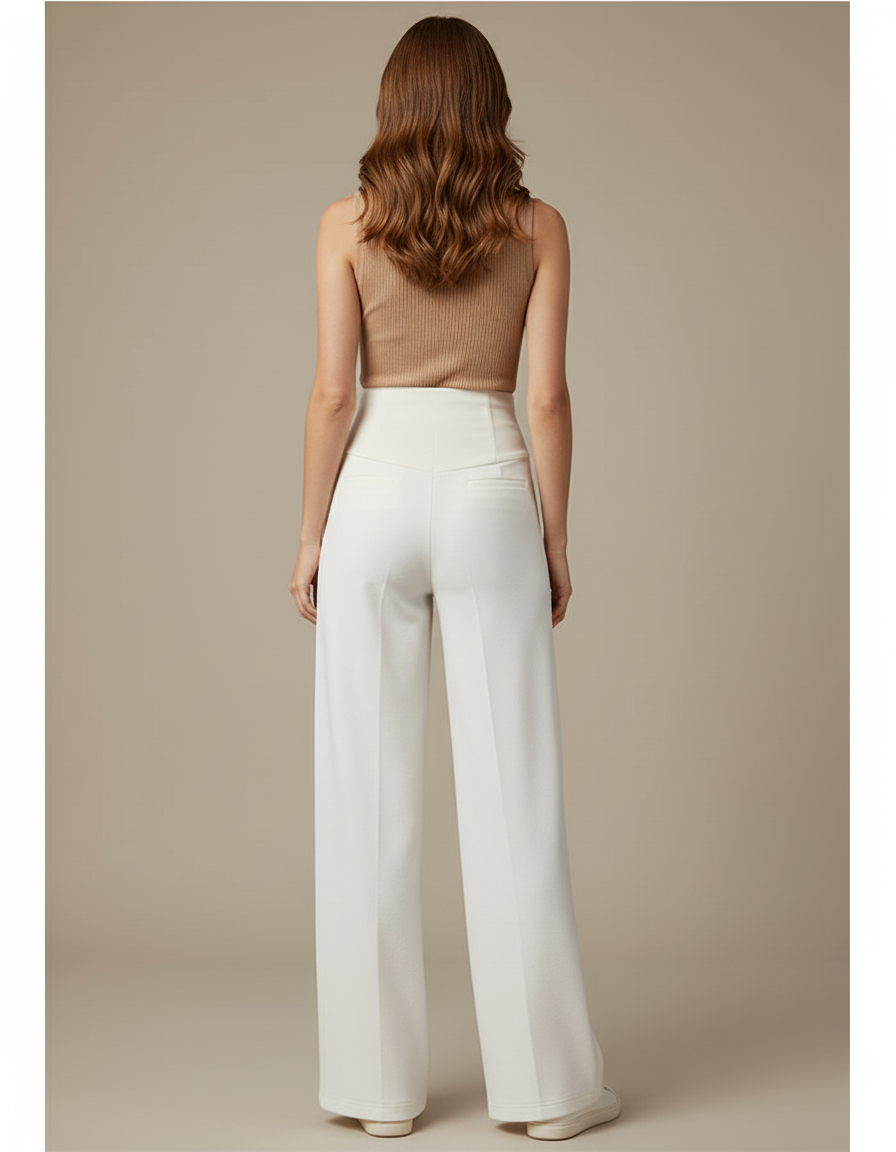 Pantalon Blanc Fluide Taille Haute Large Femme - Polyester - vue 2