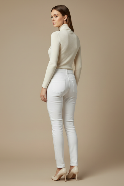 Pantalon Blanc Slim Moto Zippé Femme Stretch - Jean - vue 2
