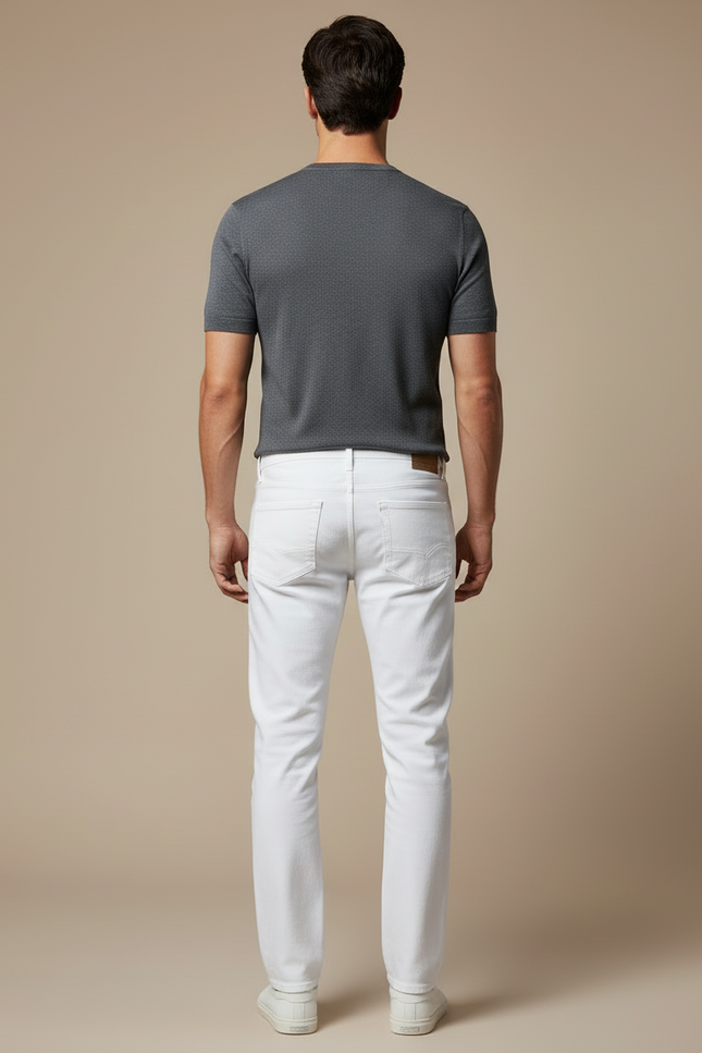 Pantalon Blanc Homme Droit Décontracté Coton Stretch - Jean - vue 2