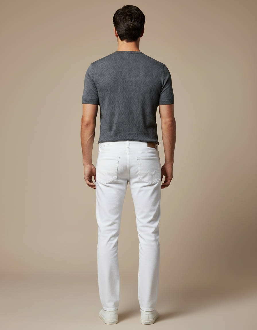 Pantalon Blanc Homme Droit Décontracté Coton Stretch - Jean - vue 2