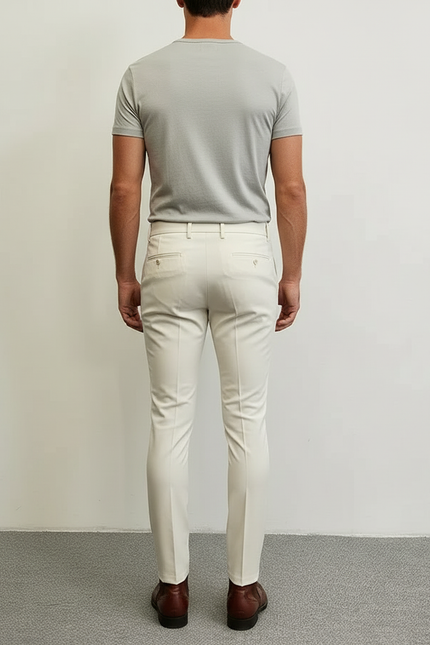Pantalon Blanc Slim Homme Tissu Élégant Chino - Beige Gabardine - vue 2