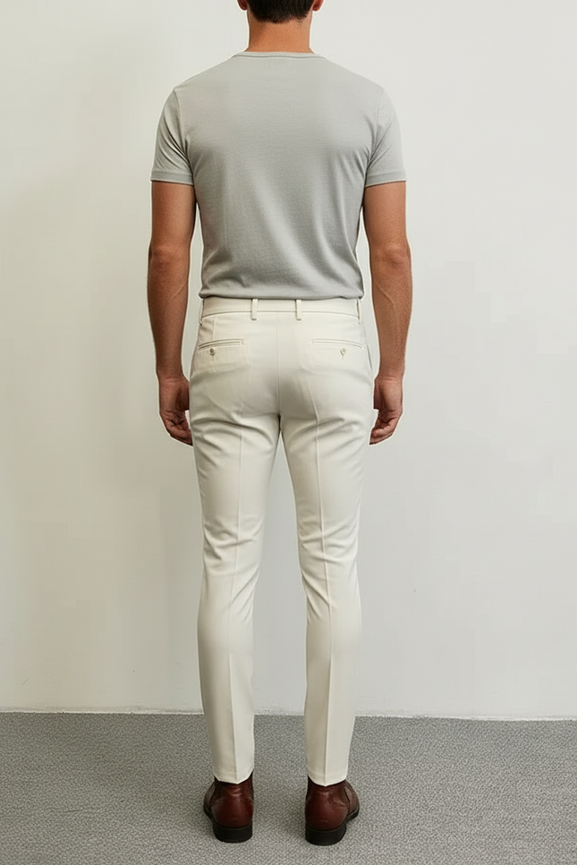 Pantalon Blanc Slim Homme Tissu Élégant Chino - Beige Gabardine - vue 2