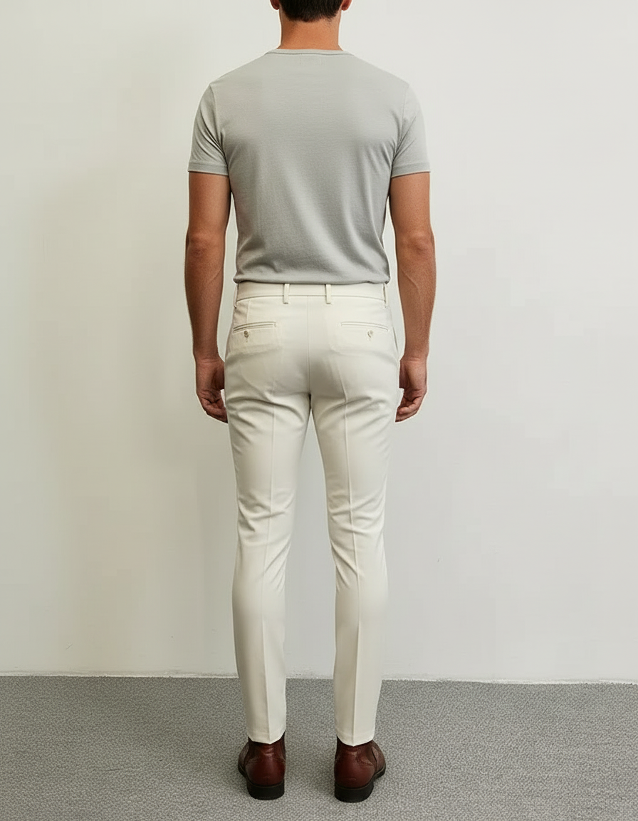 Pantalon Blanc Slim Homme Tissu Élégant Chino - Beige Gabardine - vue 2