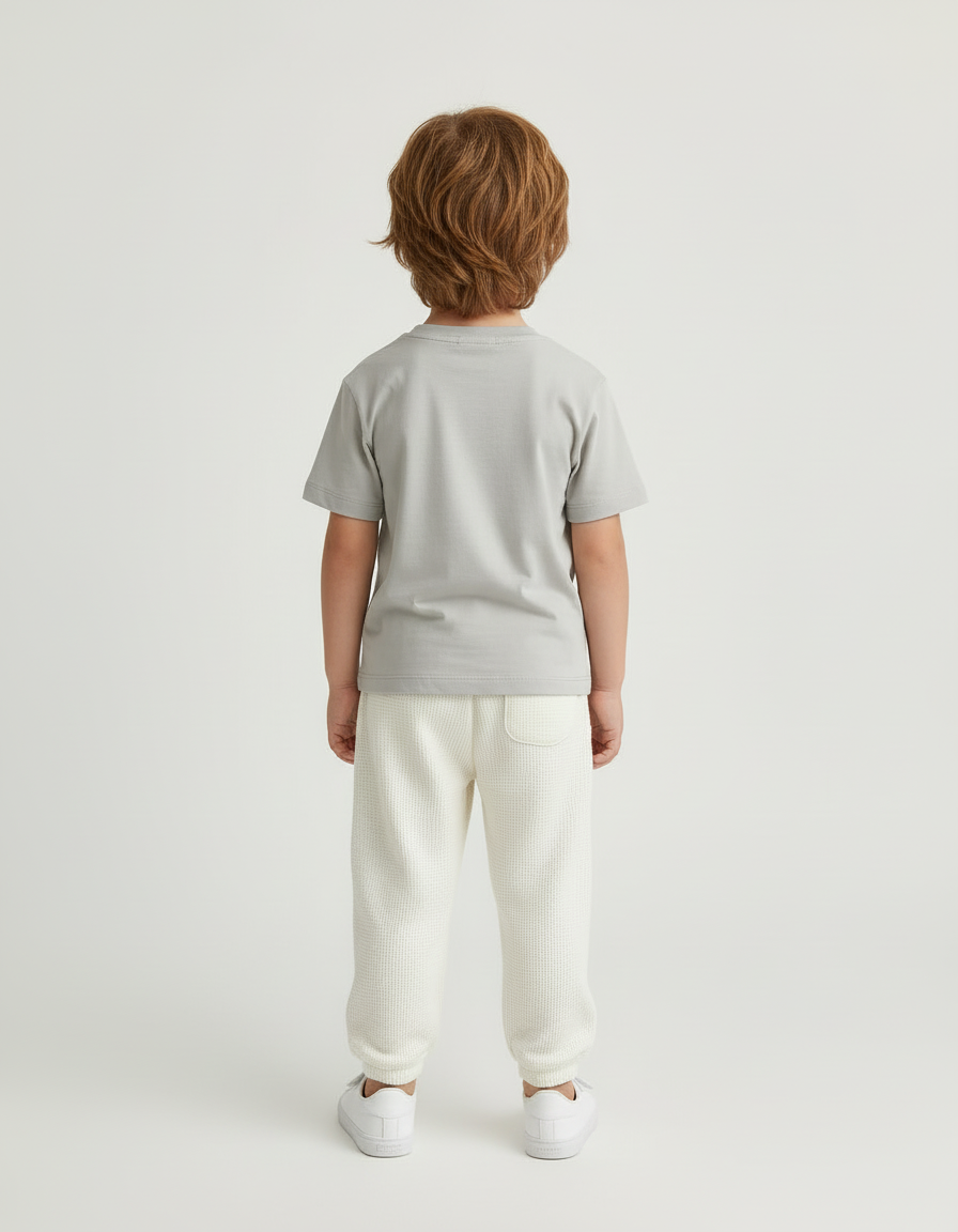 Pantalon Blanc Gauffré Bébé Mignon Oursons Confortable - Maille - vue 2