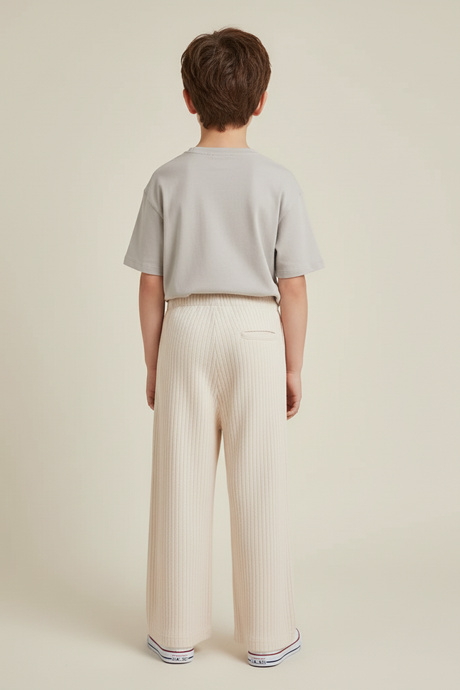 Pantalon Blanc Côtelé Ample Décontracté Enfant Cordon - Beige Cordé - vue 2