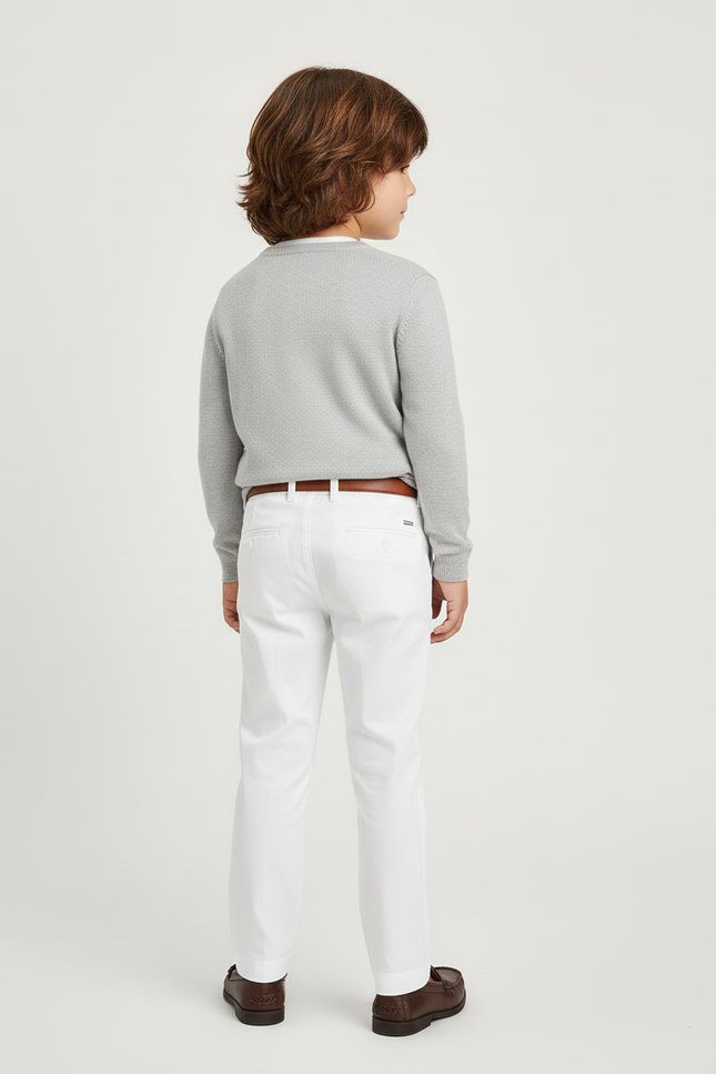 Pantalon Blanc Enfant Formel Coton Élégant Ajusté - Gabardine - vue 2