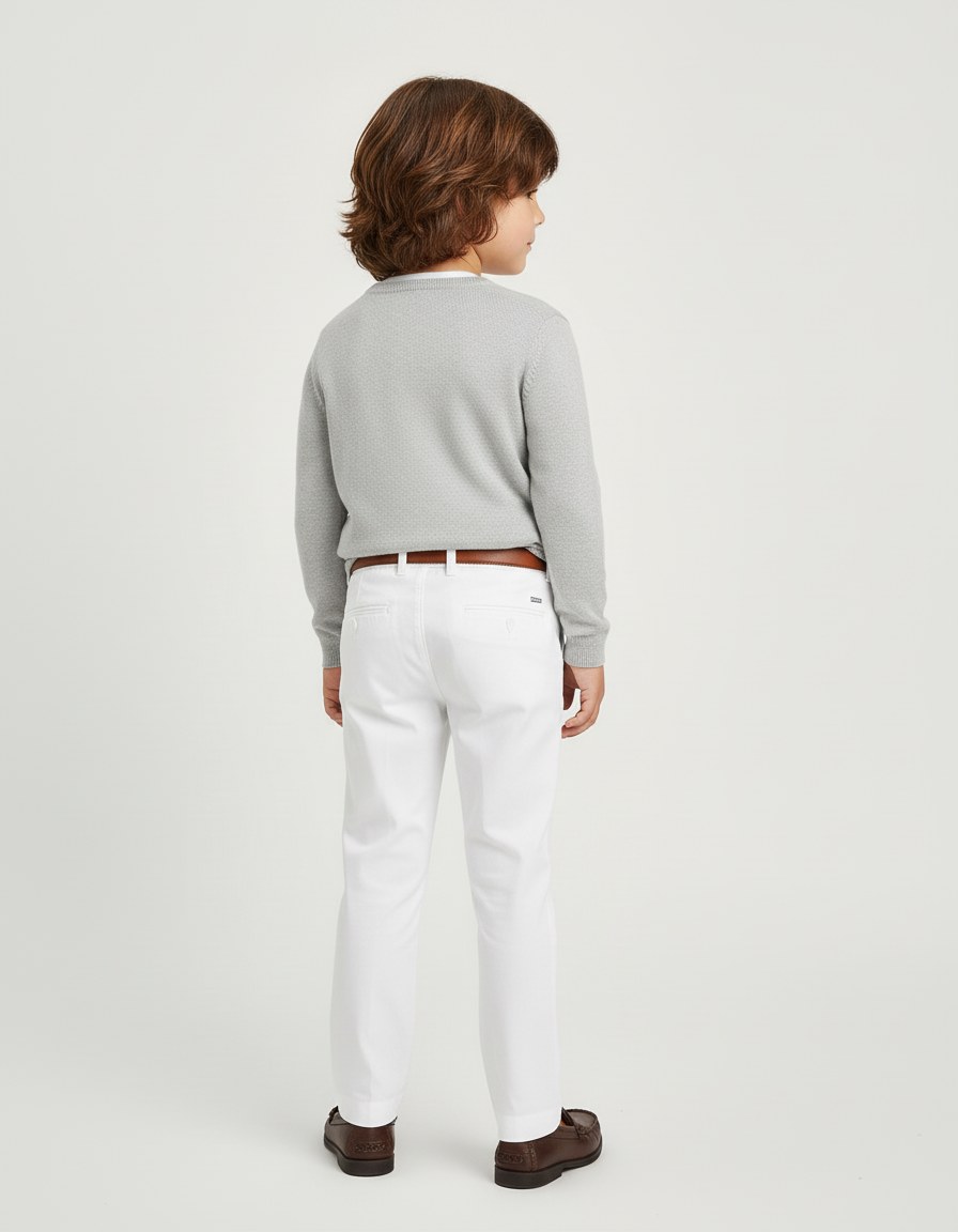 Pantalon Blanc Enfant Formel Coton Élégant Ajusté - Gabardine - vue 2