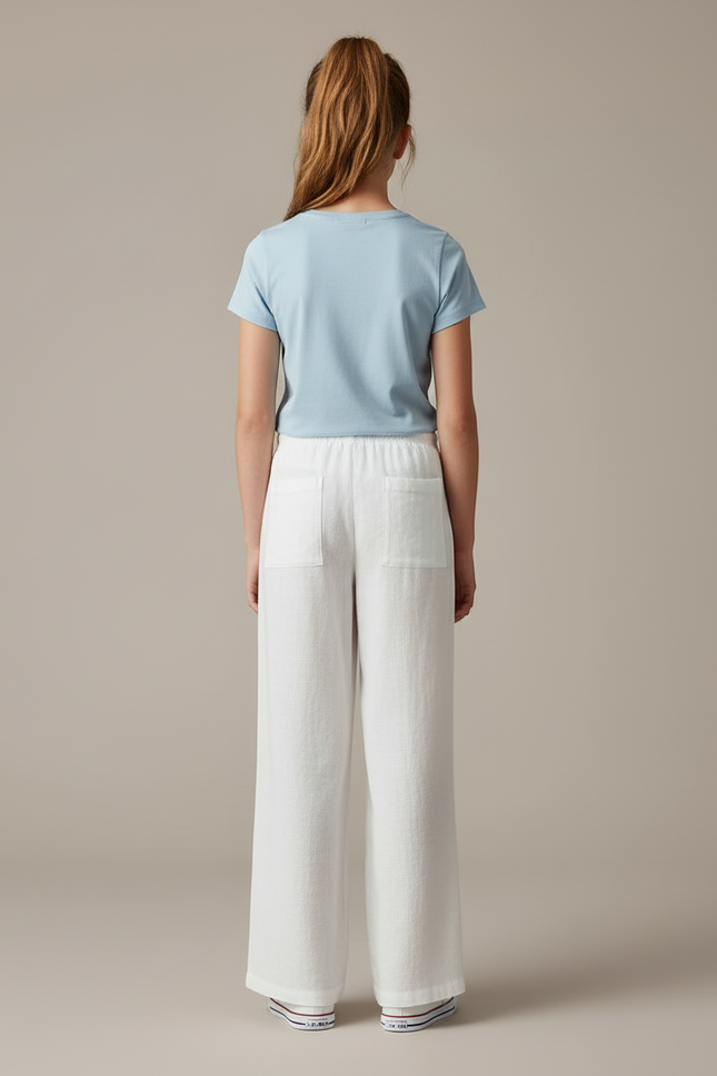 Pantalon Blanc Lin Fluide Ample Décontracté - vue 2