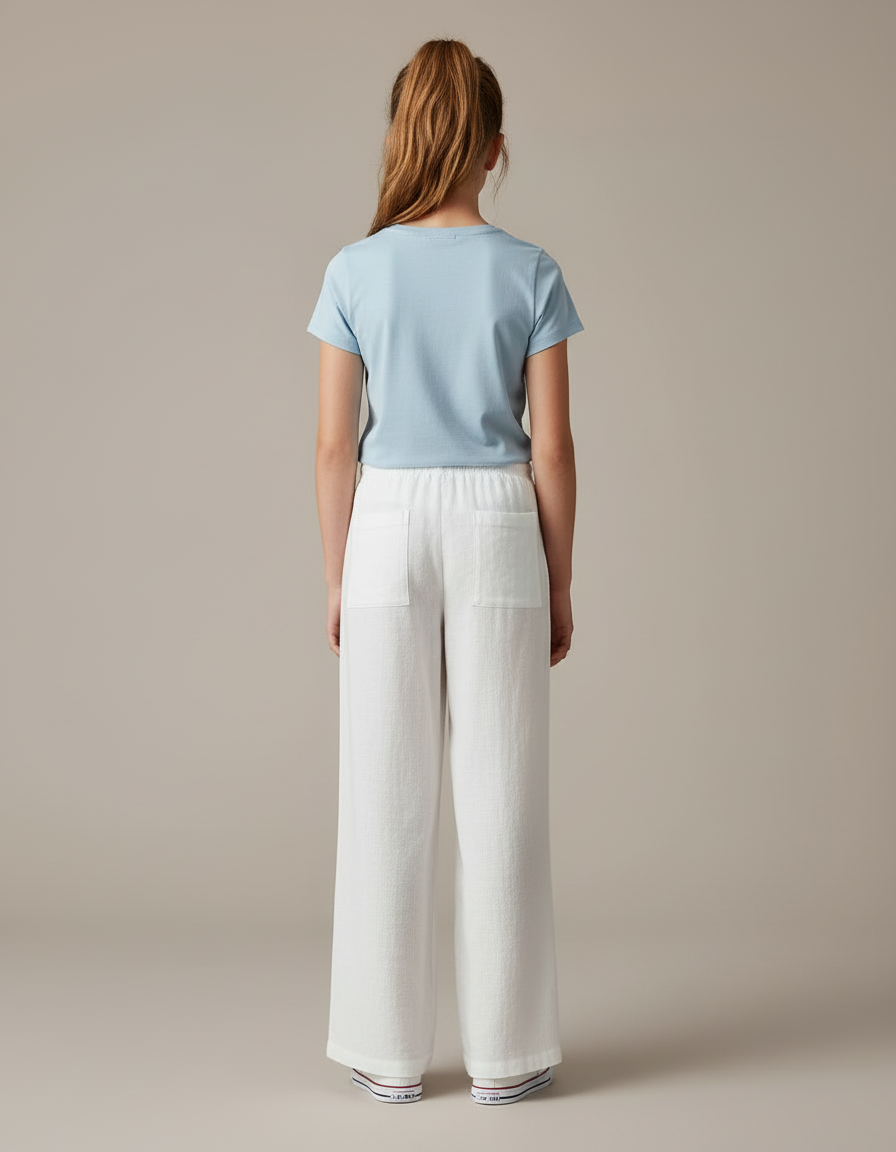Pantalon Blanc Lin Fluide Ample Décontracté - vue 2