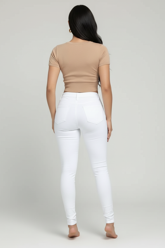 Pantalon Blanc Skinny Taille Haute Boutons - Jean - vue 2