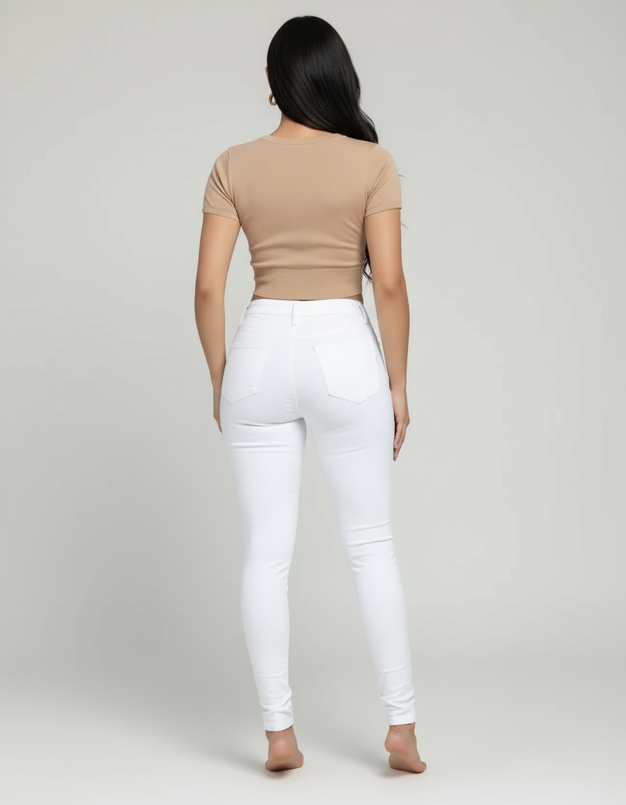 Pantalon Blanc Skinny Taille Haute Boutons - Jean - vue 2