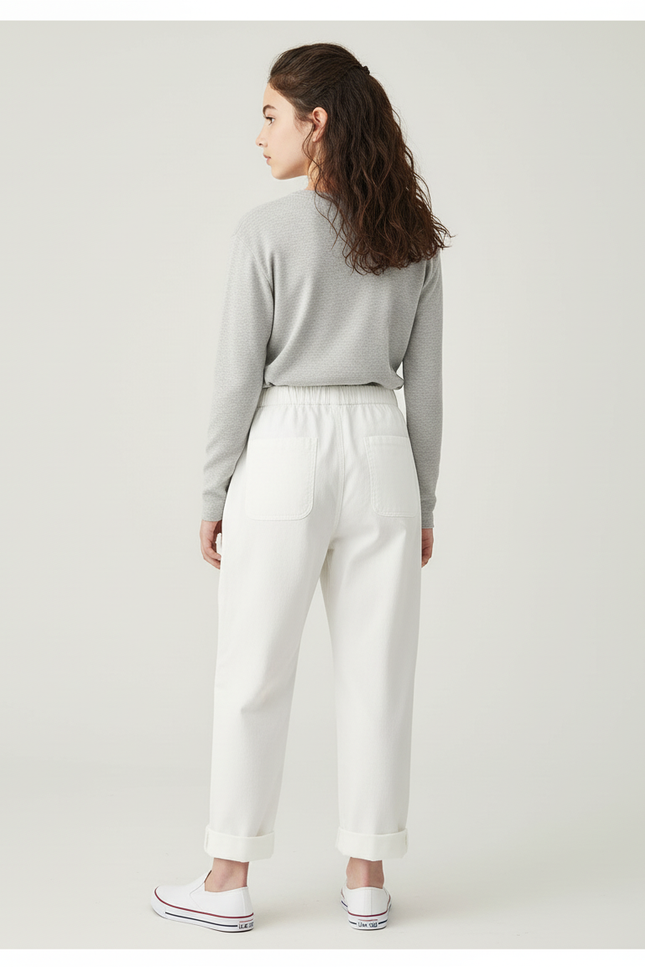 Pantalon Blanc Confortable Ample Décontracté Enfant - Coton - vue 2