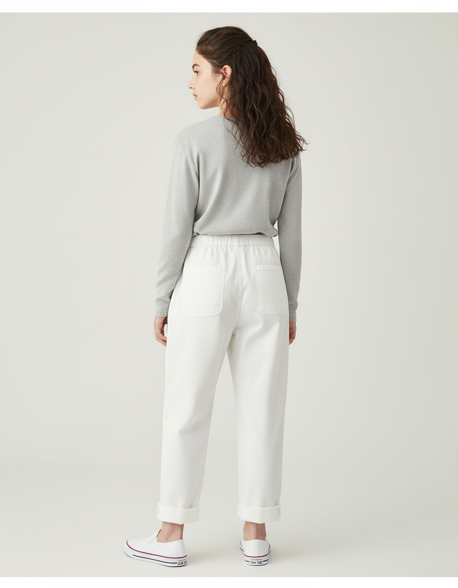 Pantalon Blanc Confortable Ample Décontracté Enfant - Coton - vue 2