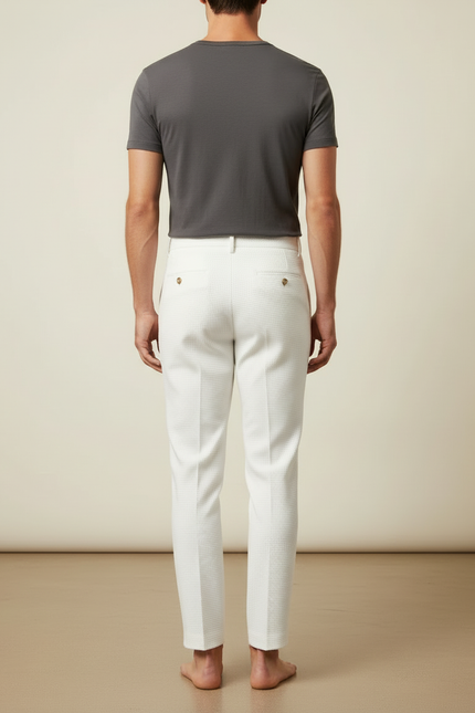 Pantalon Blanc Homme Texturé Slim Habillé - Coton - vue 2