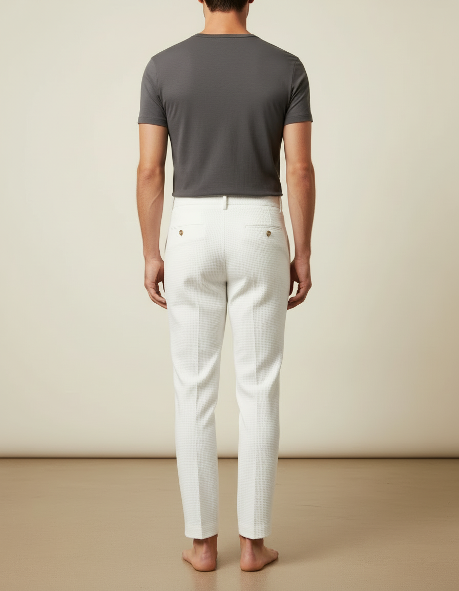 Pantalon Blanc Homme Texturé Slim Habillé - Coton - vue 2