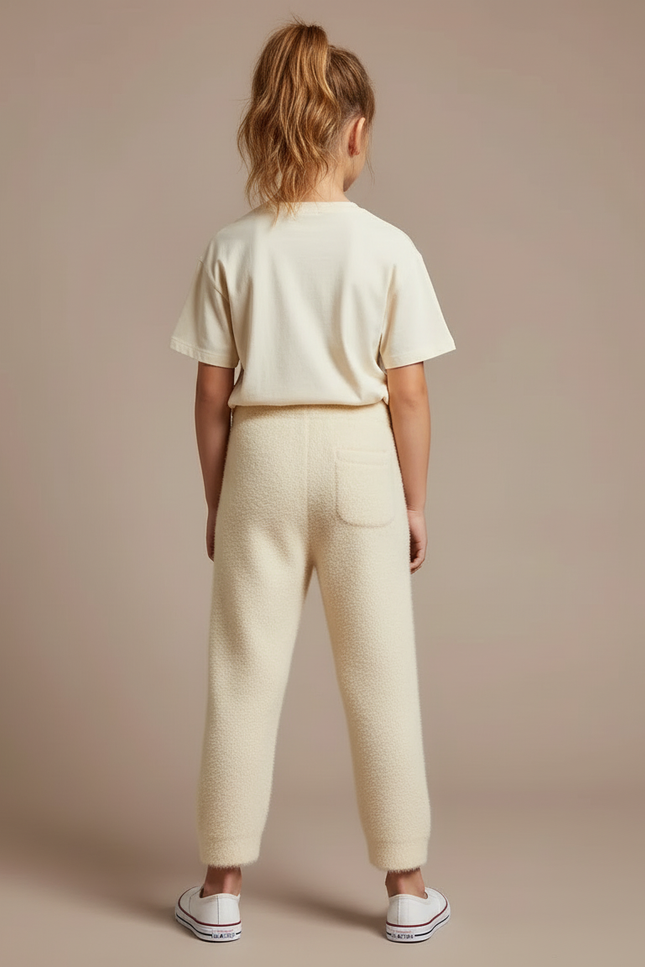 Pantalon Blanc Tricoté Chaud Décontracté Enfant - Beige Laine - vue 2