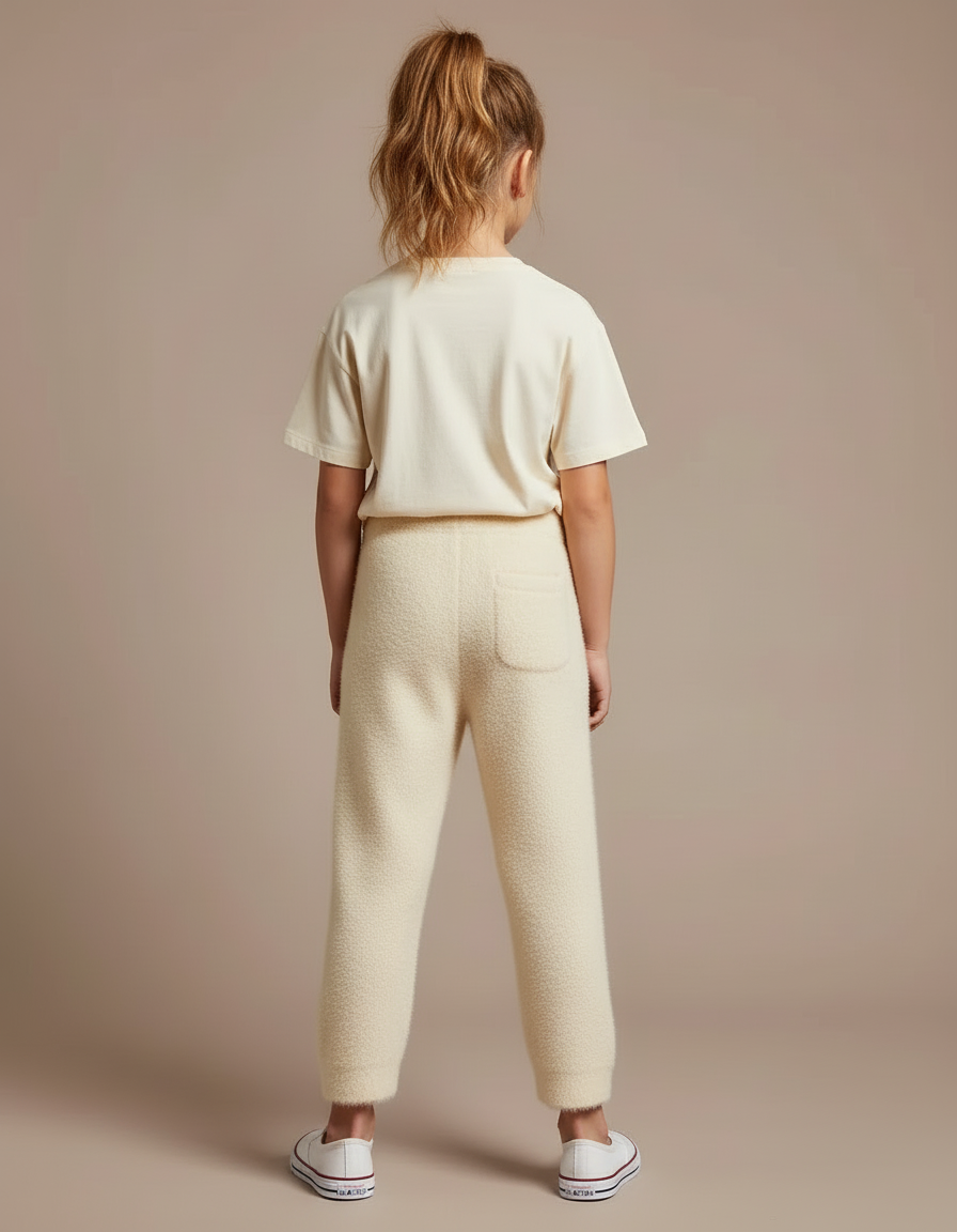 Pantalon Blanc Tricoté Chaud Décontracté Enfant - Beige Laine - vue 2