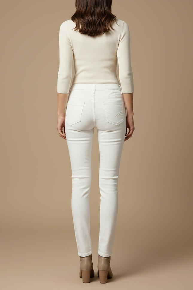 Pantalon Blanc Skinny Taille Haute Texturé Femme - Maille - vue 2