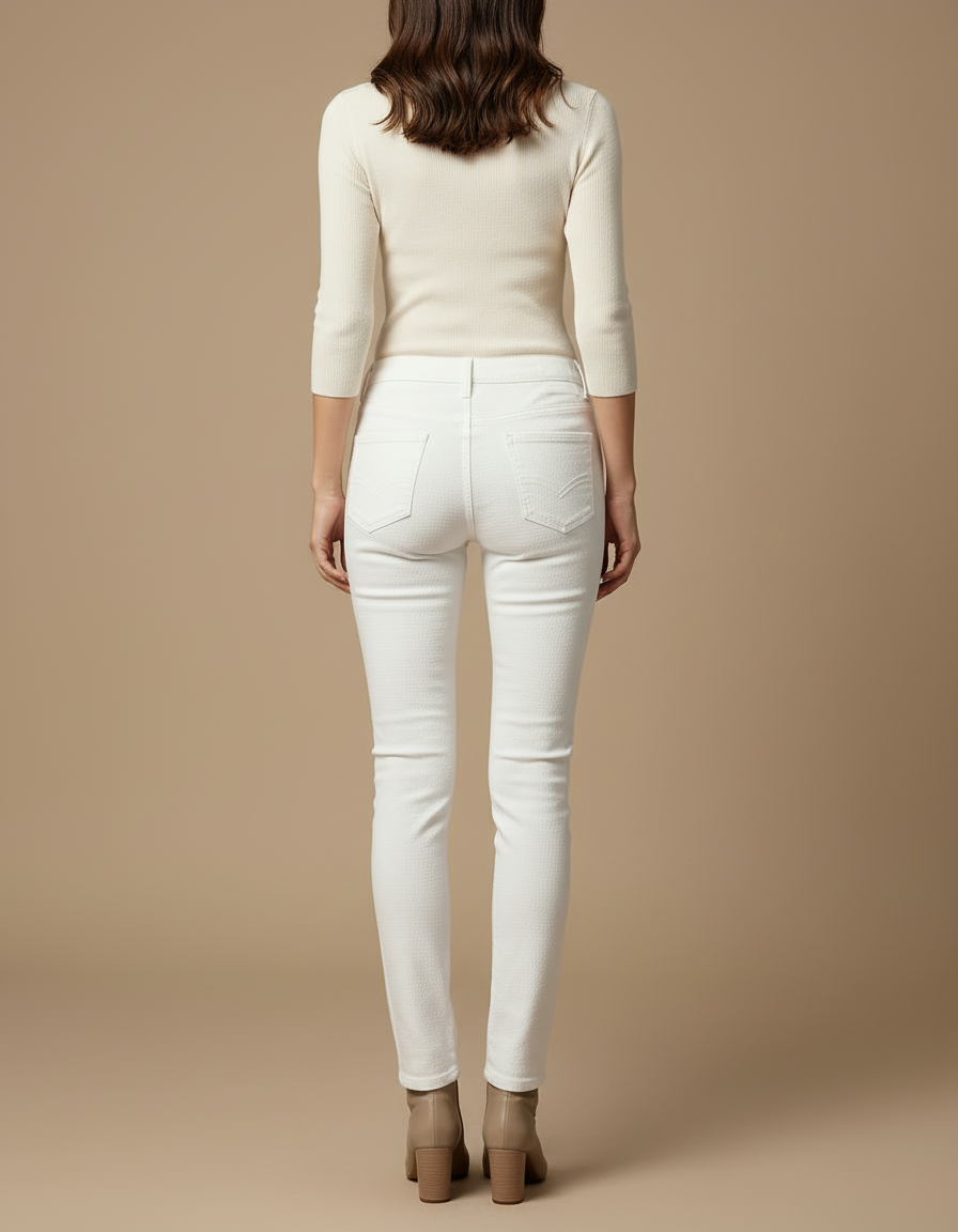 Pantalon Blanc Skinny Taille Haute Texturé Femme - Maille - vue 2
