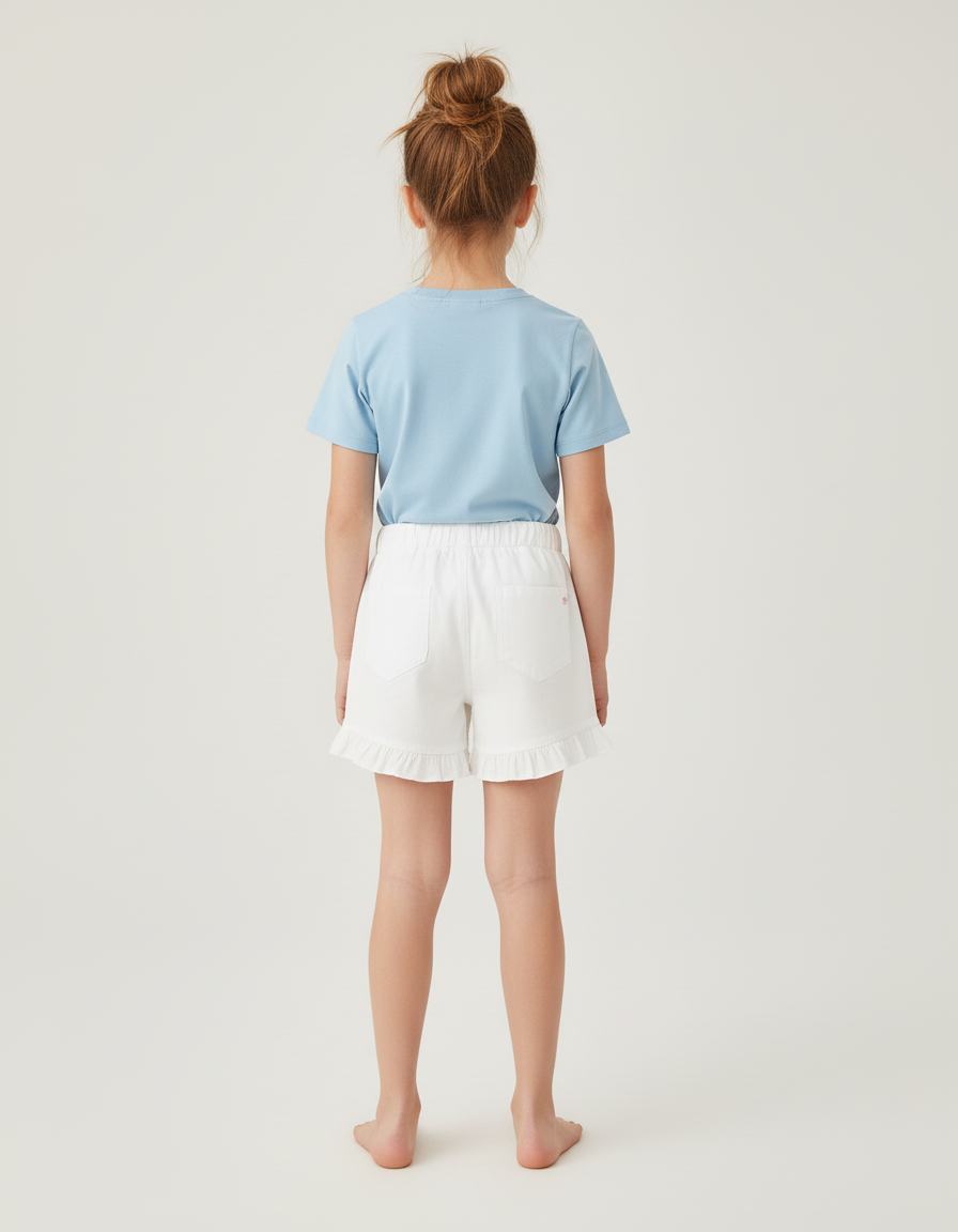 Pantalon Blanc Short Volants Fille Coton Décontracté - vue 2