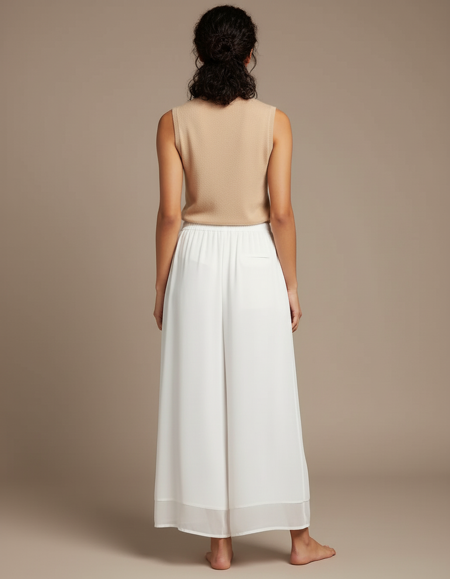 Pantalon Blanc Fluide Ample Chiffon Décontracté Léger - Polyester - vue 2