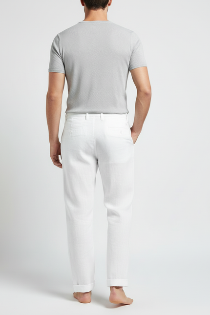 Pantalon Blanc Lin Droit Décontracté Homme Élégant - vue 2