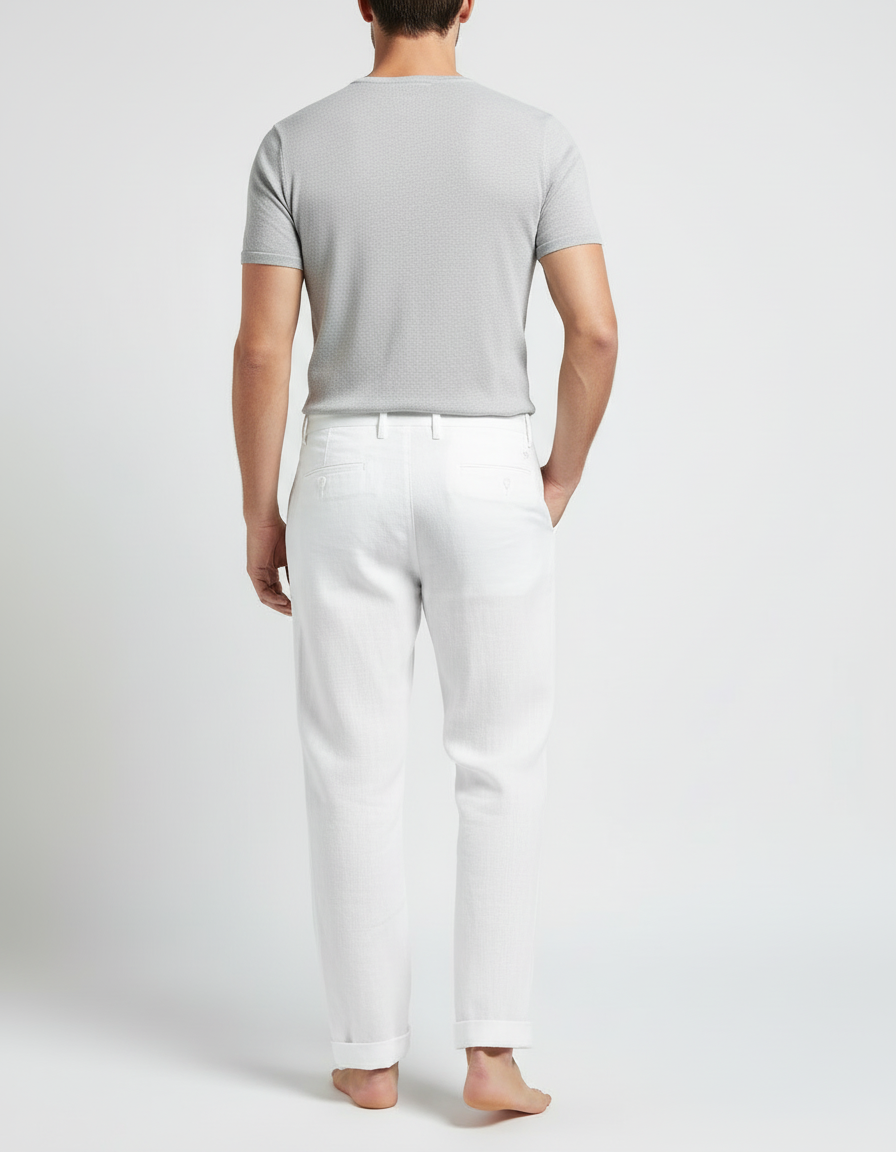 Pantalon Blanc Lin Droit Décontracté Homme Élégant - vue 2
