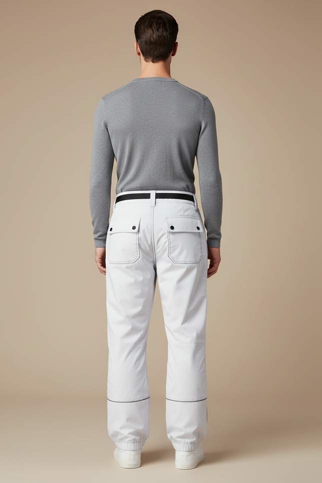 Pantalon Blanc Cargo Ample Imperméable Ceinture Noire - Polyester - vue 2