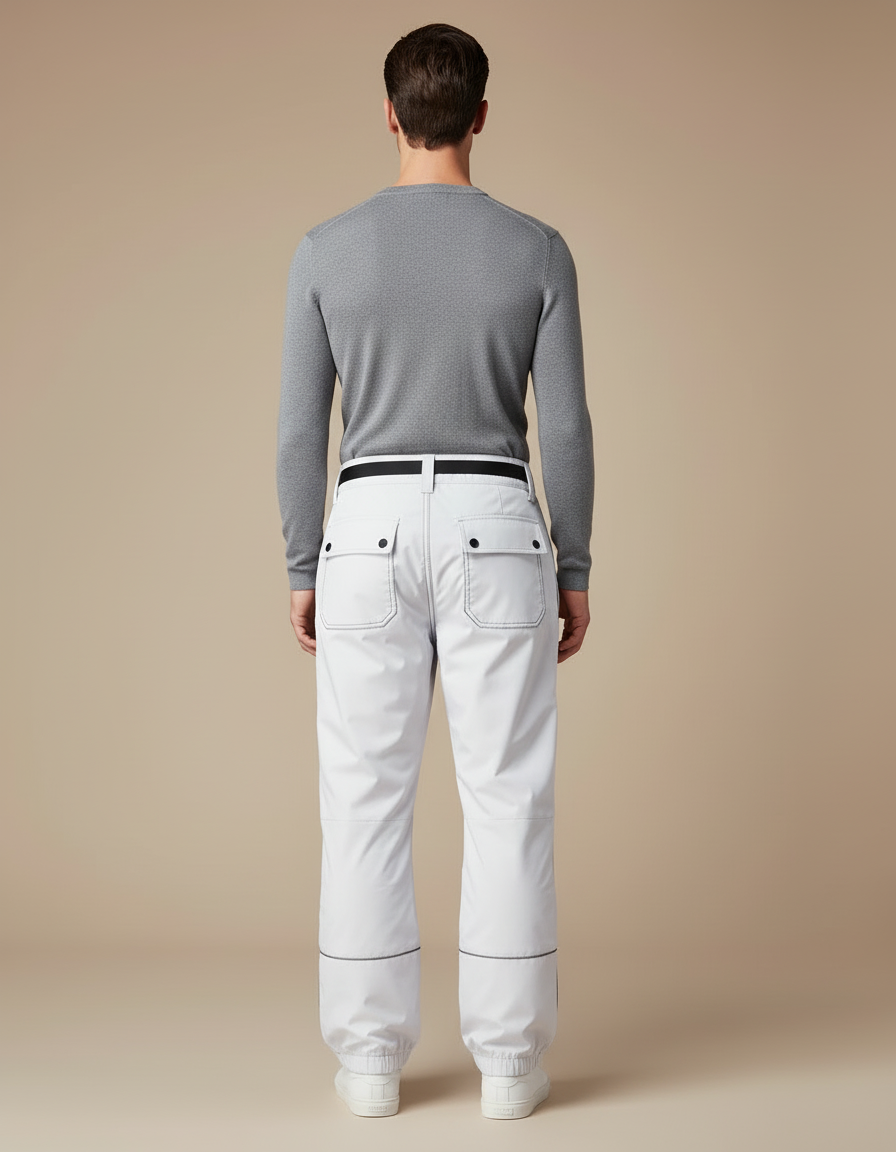 Pantalon Blanc Cargo Ample Imperméable Ceinture Noire - Polyester - vue 2