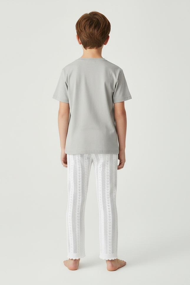 Pantalon Blanc Tricoté Respirant Dentelle Enfant Fille - Maille - vue 2