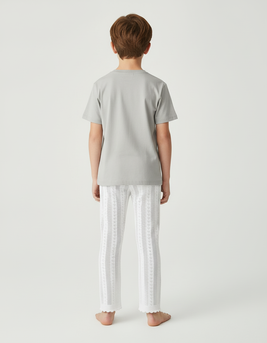 Pantalon Blanc Tricoté Respirant Dentelle Enfant Fille - Maille - vue 2