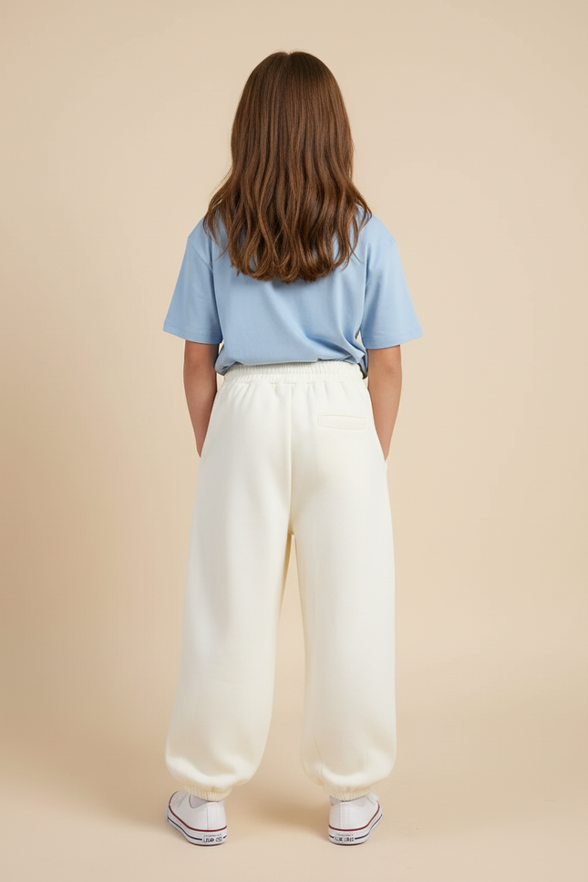 Pantalon Blanc Ample Molletonné Décontracté Confortable Enfant - Beige - vue 2