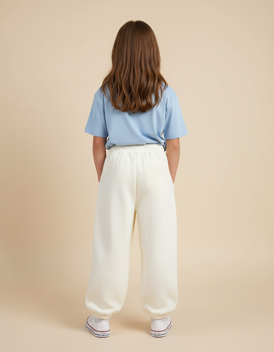 Pantalon Blanc Ample Molletonné Décontracté Confortable Enfant - Beige - vue 2