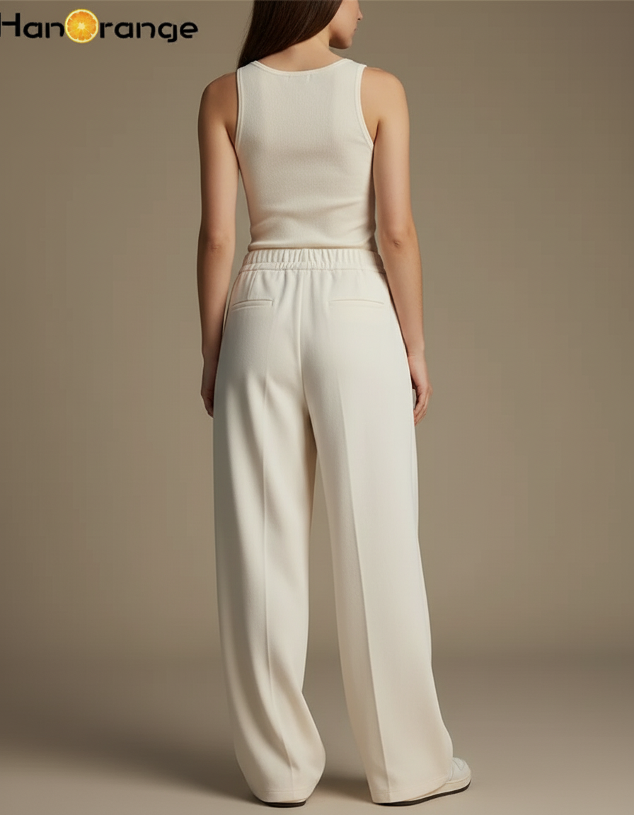 Pantalon Blanc Fluide Ample Décontracté Femme - Beige Viscose - vue 2