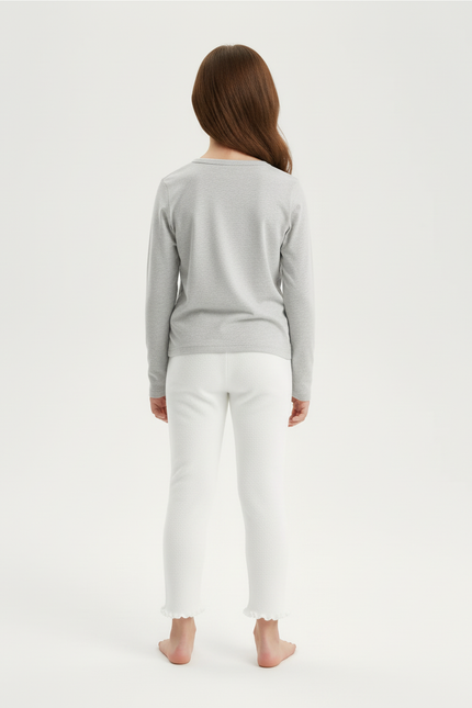 Pantalon Blanc Legging Fille Fleur Scallopé Mignon - Molleton - vue 2