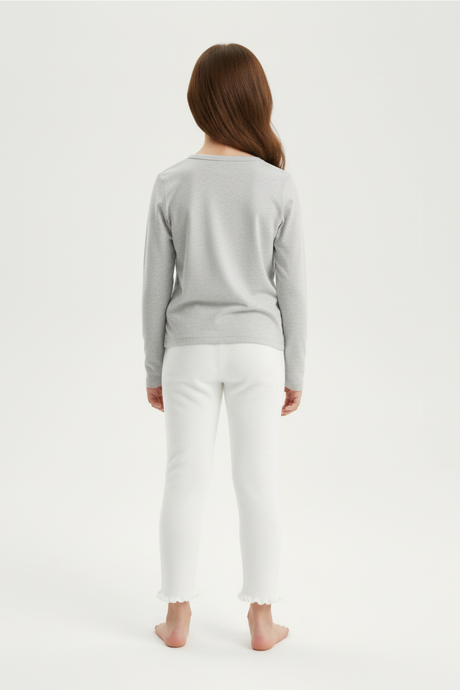 Pantalon Blanc Legging Fille Fleur Scallopé Mignon - Molleton - vue 2